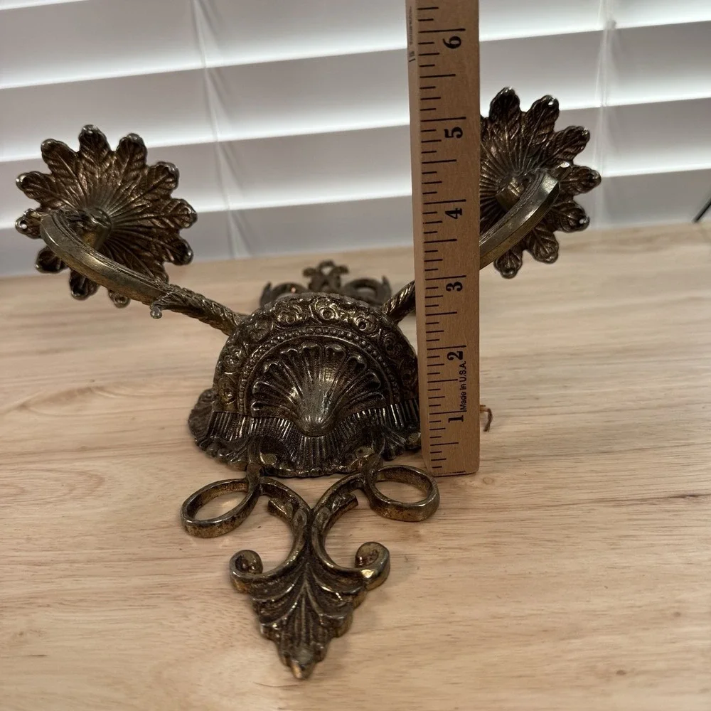 Antique Vintage Brass‎ Fixture Moe Light Kentucky 2 Arm Wall Lamp Sconce Regency